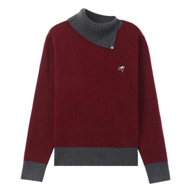 2026 Trendy Color Block Knit Sweater with Lapels - Stylish Women's Loose Fit Layered Top