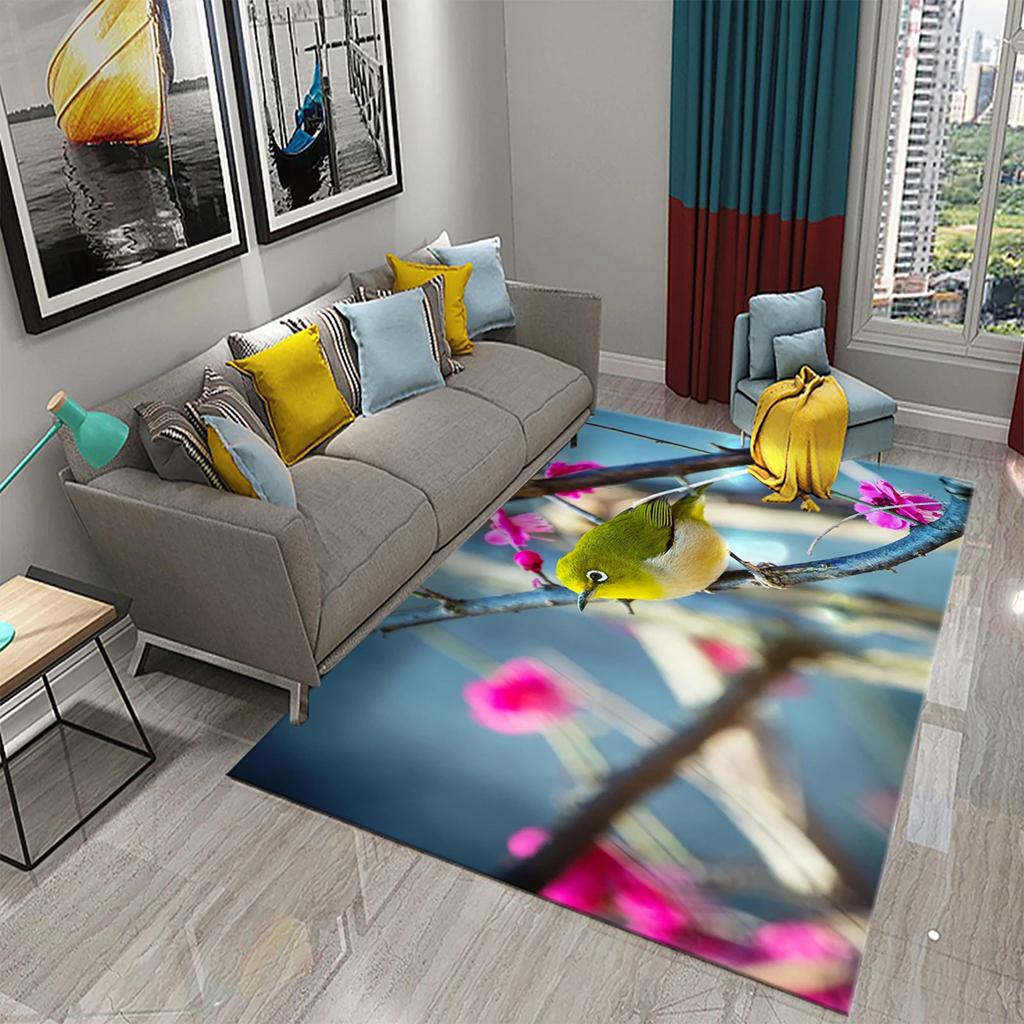 3D Cute Bird Carpet Beautiful Animal Forest Rug for Living Room Bedroom Sofa Kitchen Bathroom Doormat Non-slip Floor Decor Mat