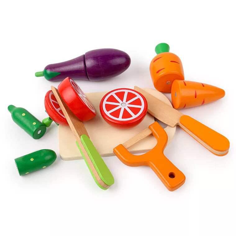 

CPC Kids Wooden Playhouse Kitchen Set: Cut-and-Play Fruits & Vegetables for Boys & Girls