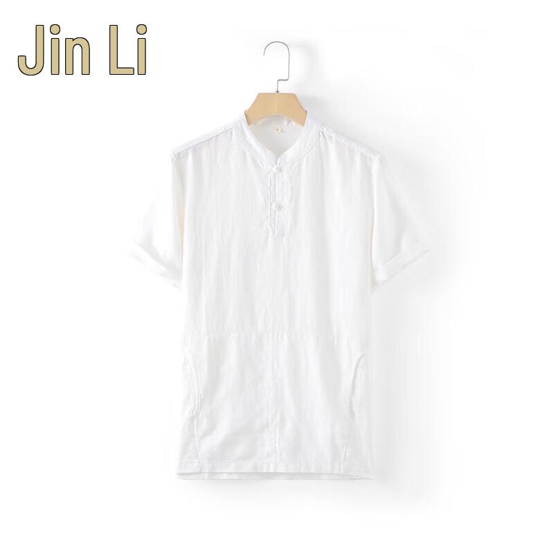 

Jinjú Men s Linen Stand Collar Short-Sleeve T-Shirt XL