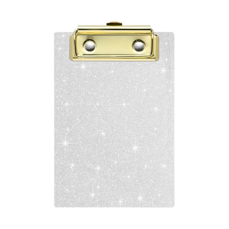 Glittering Acrylic Writing Board With Retractable Hook Metal Clip 6x4Inch Document Clipboard For School Offices Hospital