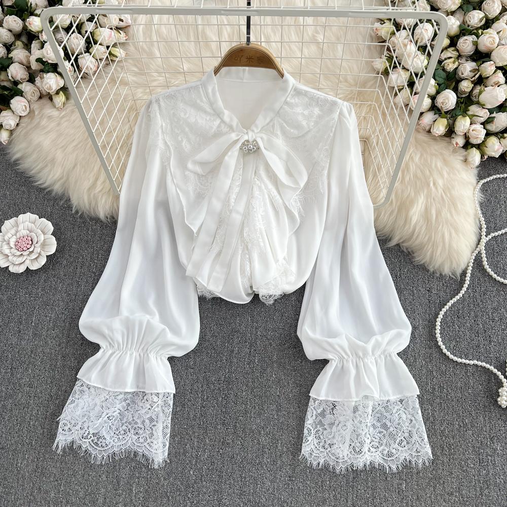 

RUGOD весенне-осенняя французская ретро темпераментная свободная кружевная рубашка с рукавами-бабочками, женский топ в иностранном стиле