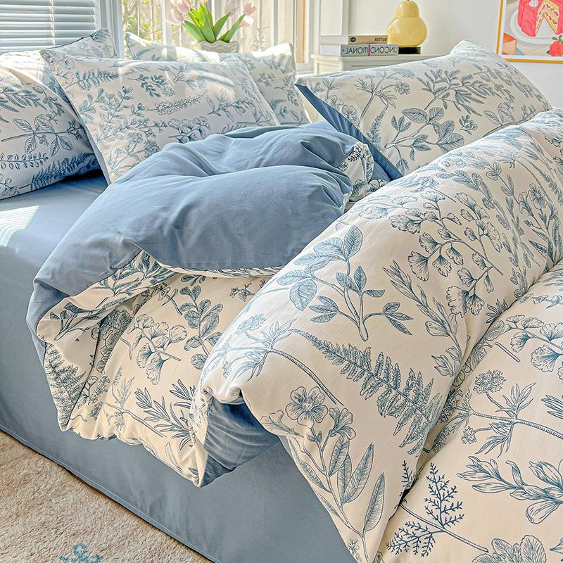 HOMZY Washed Cotton Double Yarn Single Quilt Cover Simple Wind Ins Wind Small Floral Korean Version Duvet Skin Friendly Bedding