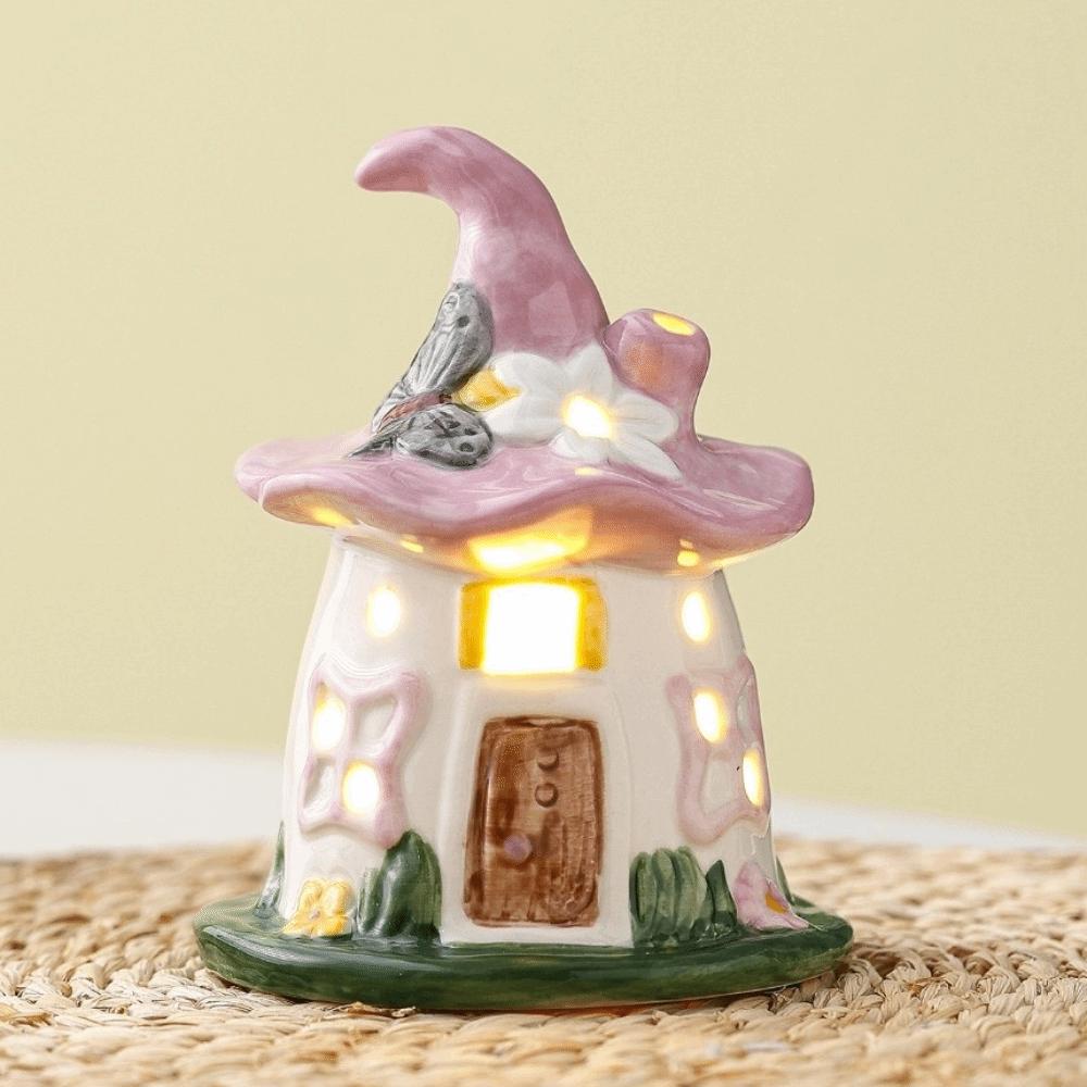 Soft Glow Ceramic Magic Hat Lamp Handmade Craft Sleep Light Cute Elf House Ornament Gift