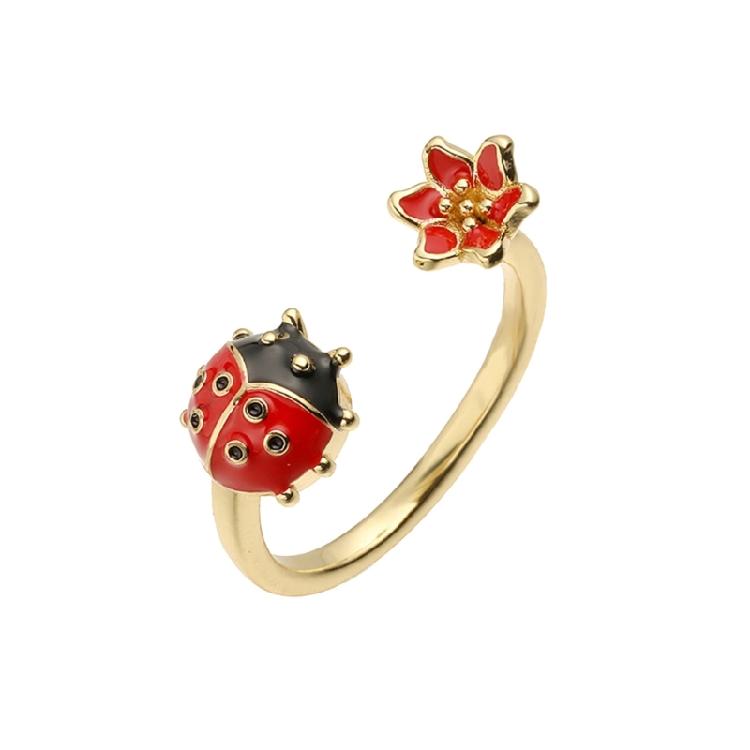 Six Dot Ladybugs Jewelry Adjustable Ring Size Vibrant Hand Painted Enamel Decoration Lightweight Copper Fashion Ring