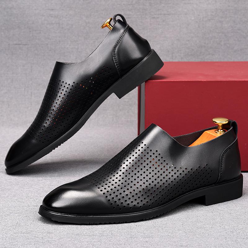 Men's Charm Hollow Out Black Slip On Casual Shoes Flats  Male Homecoming Wedding Dress Footwear Zapatillas Hombre