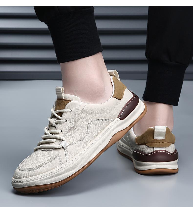 New Shoes for Men Genuine Leather Casual Shoes Fashion Breathable Flat Sport Shoes Youth Lace-up Sneakers
