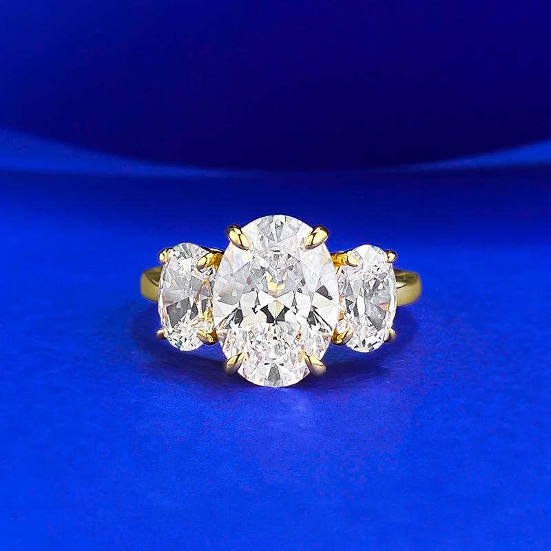 

Elegant European S925 Silver Oval Diamond Three-Stone Engagement Ring Size 9