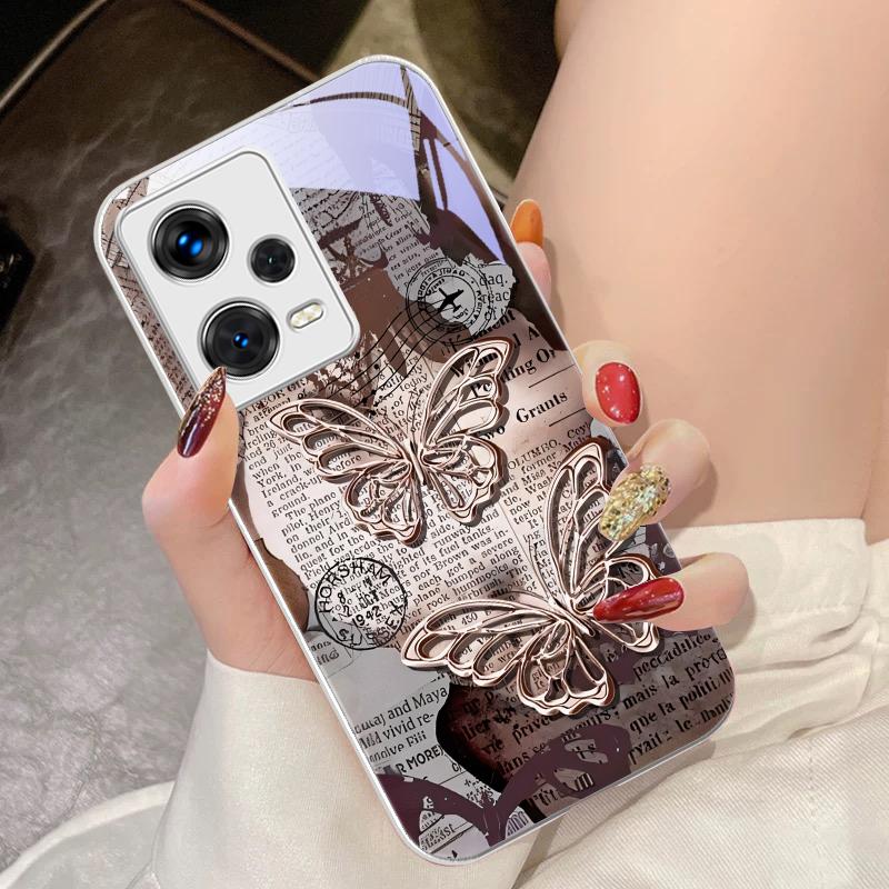 Vintage Schmetterling für Xiaomi 14 Ultra 13 Lite Redmi Note 13 11 Pro 12 Plus Poco X6 3 Pro F4 6 GT Gehärtete Handyhülle