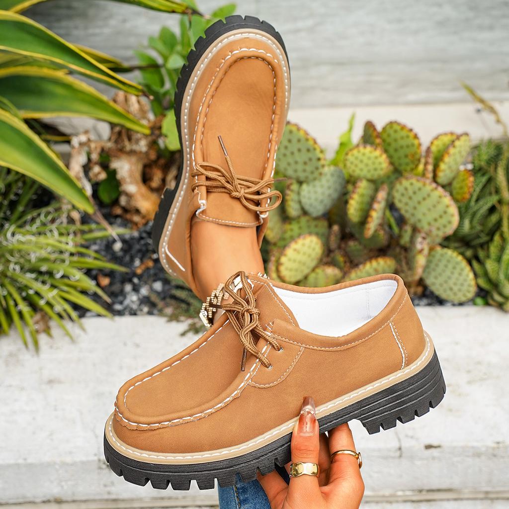 Woman Loafers Casual British Thick Heel Shoes Round Toe Rubber Outsole Sneakers Women Retro Autumn Large Size Shoes Ladies