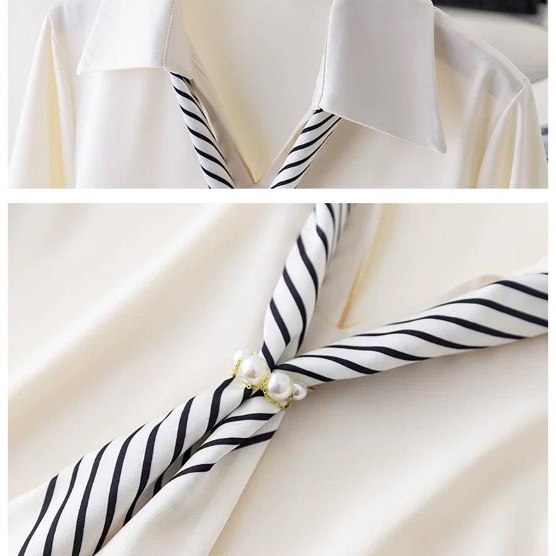 French Ribbon Satin Long Sleeve Women's Shirt - 2026 Spring Professional Style