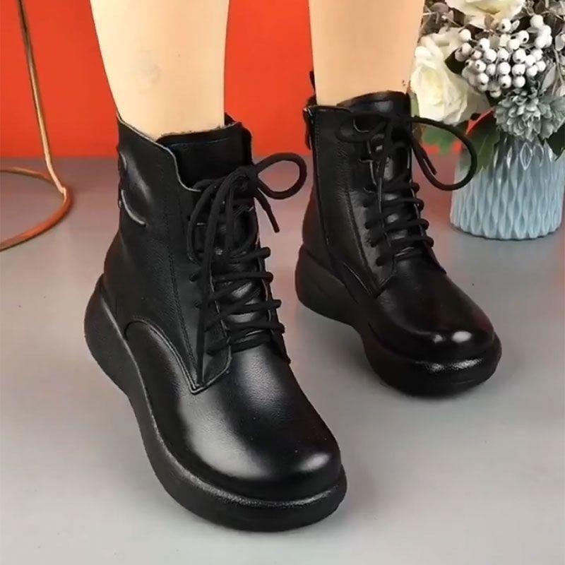 

Z натуральная мягкая кожа ботинки Мартин женские 2025 осень и зима новые бархатные женские ботинки на толстой подошве подошва-маффин тонкие и высокие короткие ботинки 40