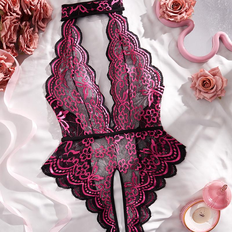 Backless Temptation Transparent Women Open Crotch Pajamas Exotic Deep V Hollow Bodysuit Crotchless Sexy Lingerie Erotic Costumes