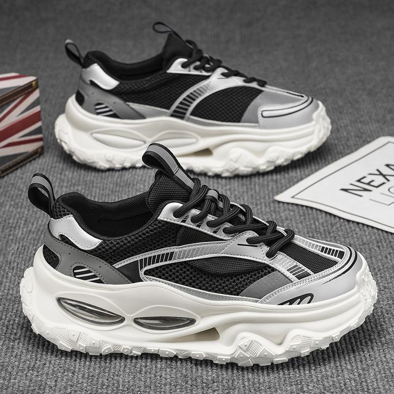 High-end men's shoes 2025 summer new platform heightening daddy shoes men's fashion mesh breathable sneakers