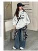 Trendy 2025 Girls' Autumn Sweatshirt & Jeans Set - Fashionable Two-Piece for Older Kids