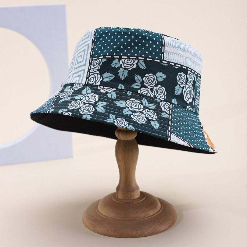 Bucket Hat Color Matching Printing Double-Sided Basin Hat Four-Season Sunshade Sunscreen Casual Hat Female Tide