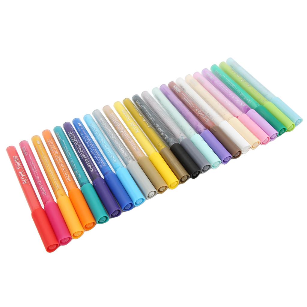 24Pcs Acrylic Paint Markers Multi Function Safe Nontoxic Moistureproof Quick Drying Vivid Colors