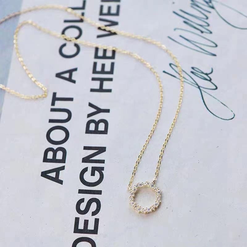 Jkeli -100% S925 Silver Plated Gold Necklace with Full Diamond Circle Style Japanese and Korean K Gold Collar Chain