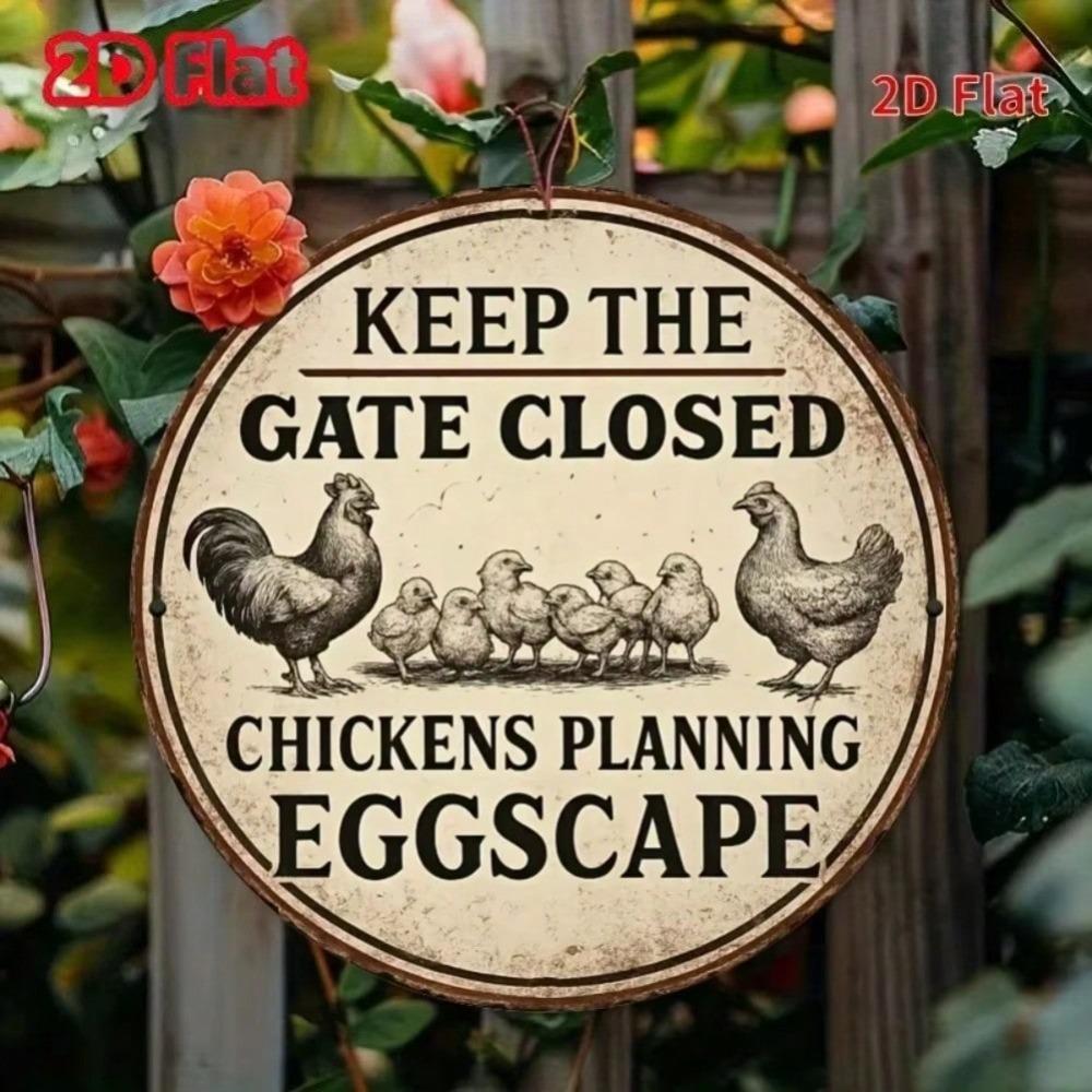 Funny Chicken Coop Warning Sign Vintage Farmhouse Wall Decor Keep Gate Closed Home Art