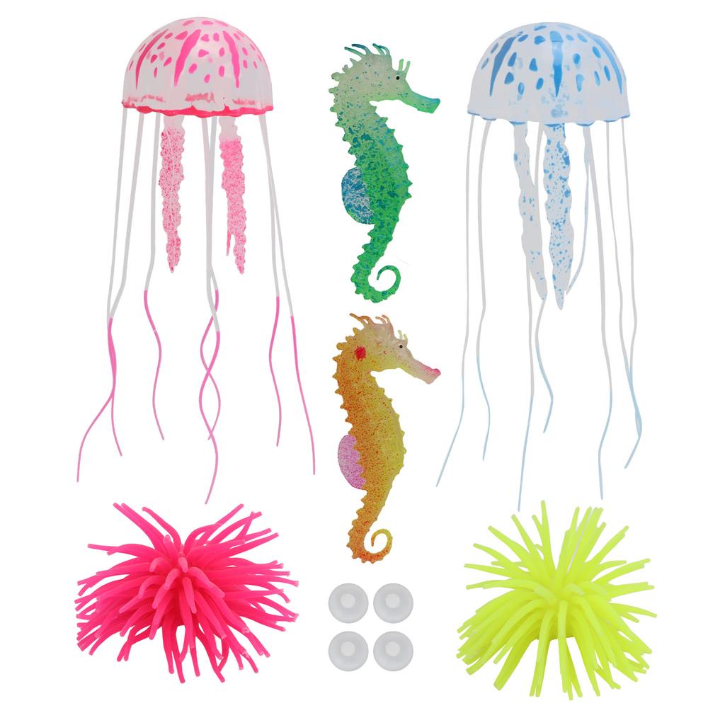 6pcs Glowing Aquarium Ornaments Artificial Fish Tank Decorations for Saltwater and Freshwater