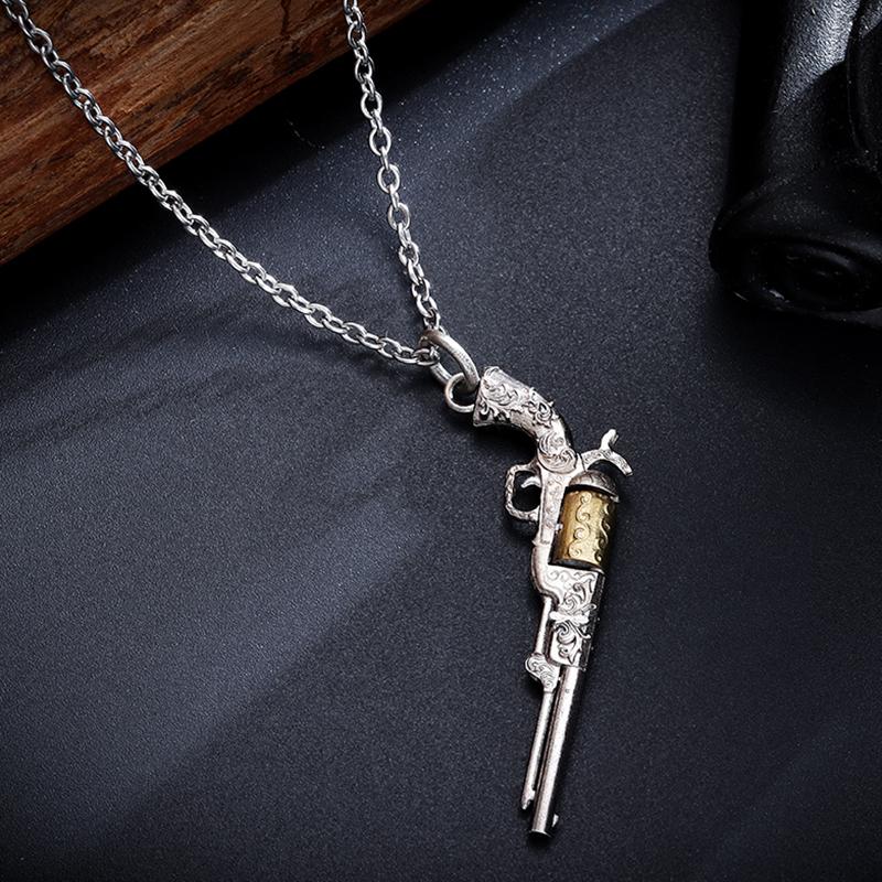 Collana a forma di revolver con motivo in rilievo alla moda, ciondolo gioiello trendy e cool da uomo