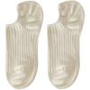 Women's Summer Short Non-Slip Breathable Thin Invisible Boat Socks with Vertical Stripes in White.
