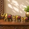 Paper Mache Elephant Showpiece, Yellow, Set of 3 Traditional, Artistic, Home Decor