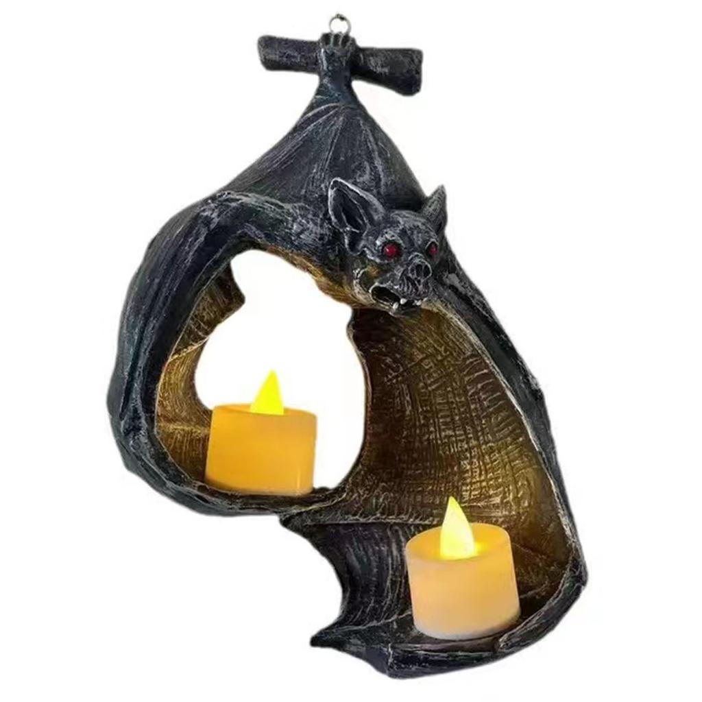 Bat Wall Sconce Candle Holder Wear Resist Resin Wall Hanging Sculpture Halloween Bat Candle Rack for Office Garden Yard Patio