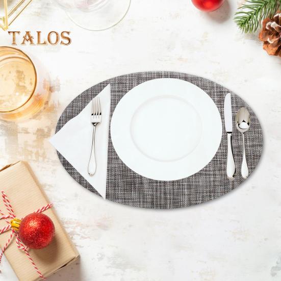 PVC Woven Table Mats Ellipse Solid Color Non-slip Waterproof Wear-resistant Heat-resistant Bowl Pads Drink Cup Coasters for Kitchen Home Bar Dining