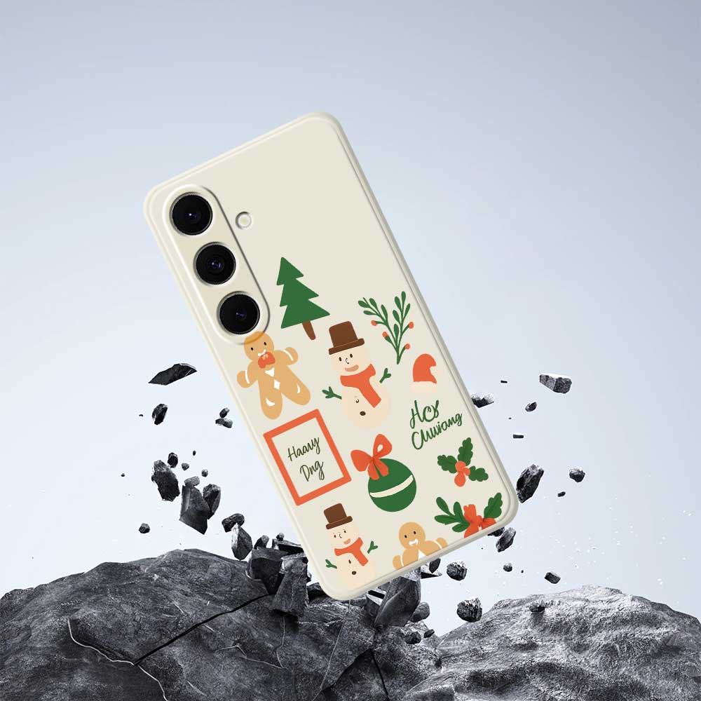 For Samsung Galaxy S25+ Case Christmas Snowman Pattern Printing Straight Edge TPU Phone Back Cover
