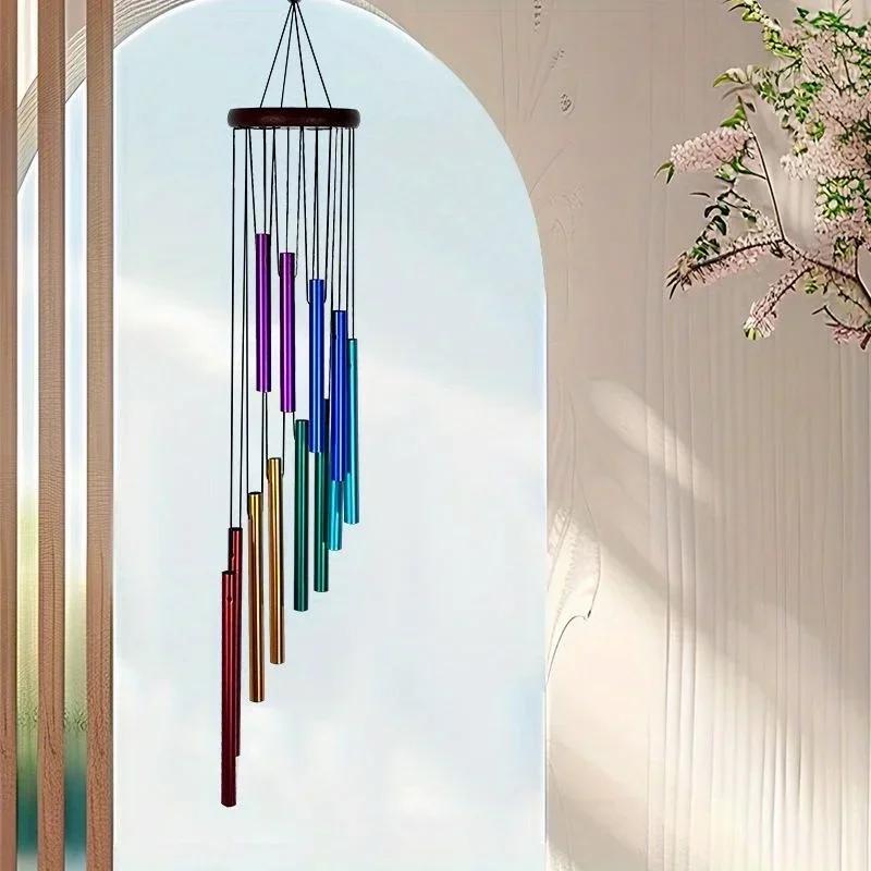 12 Tubes Rotating Solid Wood Aluminum Pipe Wind Chime Waterproof 12 Pipe Classic Matching Music Wind Chime Home Decoration