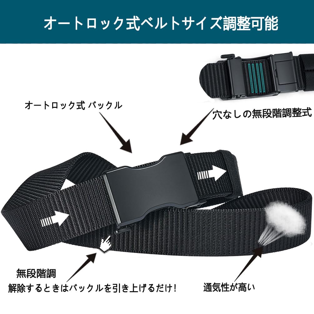 LionVII Nylon Belt for Golf Outdoor Belt for No Stepless Alloy 35mm 120cm Long Men's Auto-Lock Work, Sports, Hiking, - Workwear, Unisex, Holes,