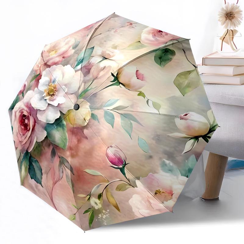 Rainbow Hibiscus Drips Portable Automatic Umbrella with 8-Rib Sturdy Construction Perfect for Outdoor Adventures Compact Folding Umbrella