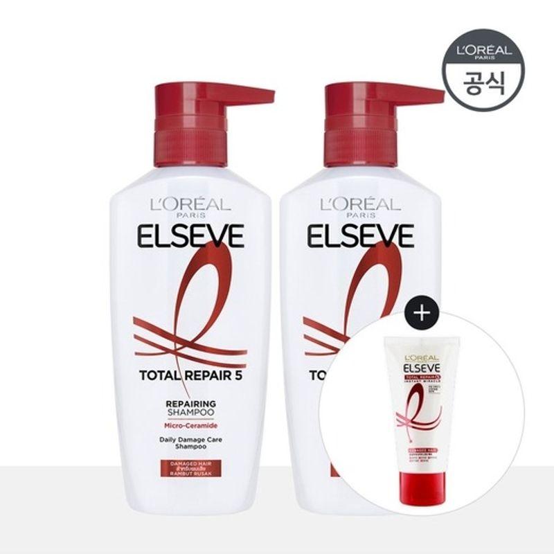 LOREAL PARIS Total Repair 5 Repairing Shampoo 400ml x 2 TR5 Hair Pack 50ml Selection-TR5 Repairing Shampoo 400ml x 2
