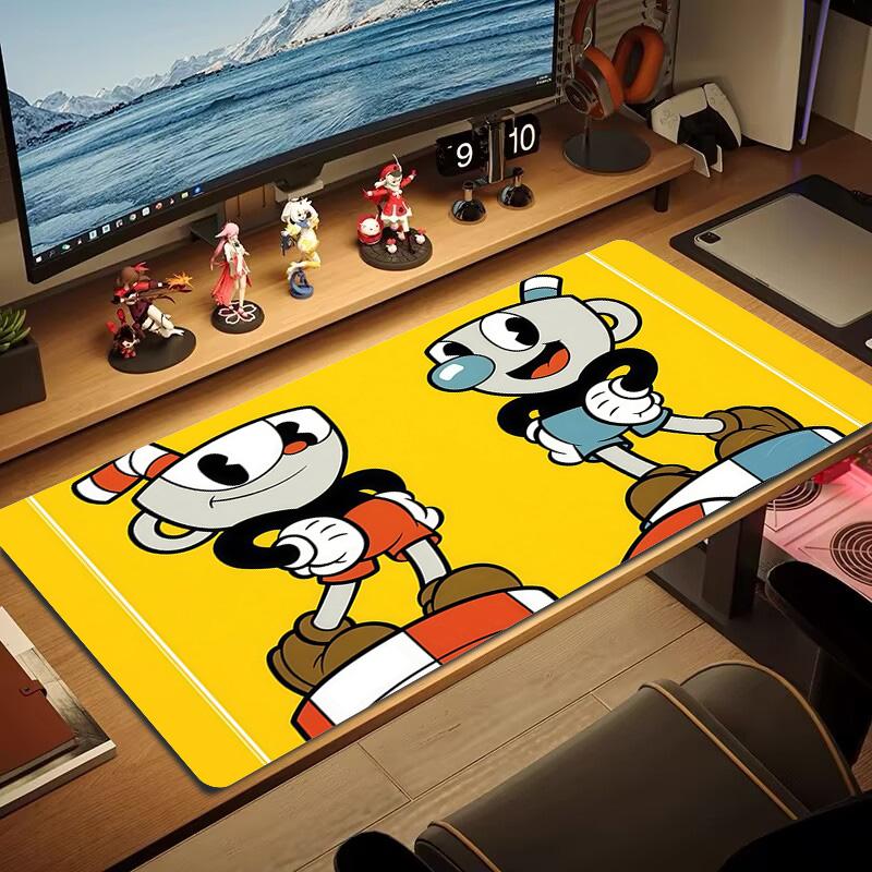 Cuphead & Mugman Druck Kissen Rutschfest Laptop Tablet Großes Mauspads XXL Matte Mini-PC Spielmatte Mit Verriegelter Kante