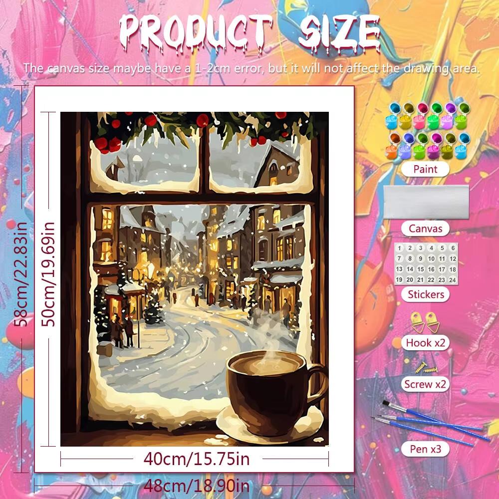 DIY Painting By Numbers On Canvas Window Coffee House Digital Oil Painting Winter Scenery Drawing On Canvas Kits Christmas Gift