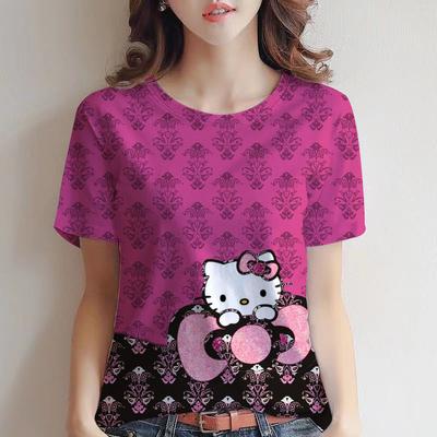 Sommer Neues Damen Kurzarm-T-Shirt Anime KT Katze Druck 3D Digitaldruck T-Shirt Kurzarm Freizeitshirt EMA