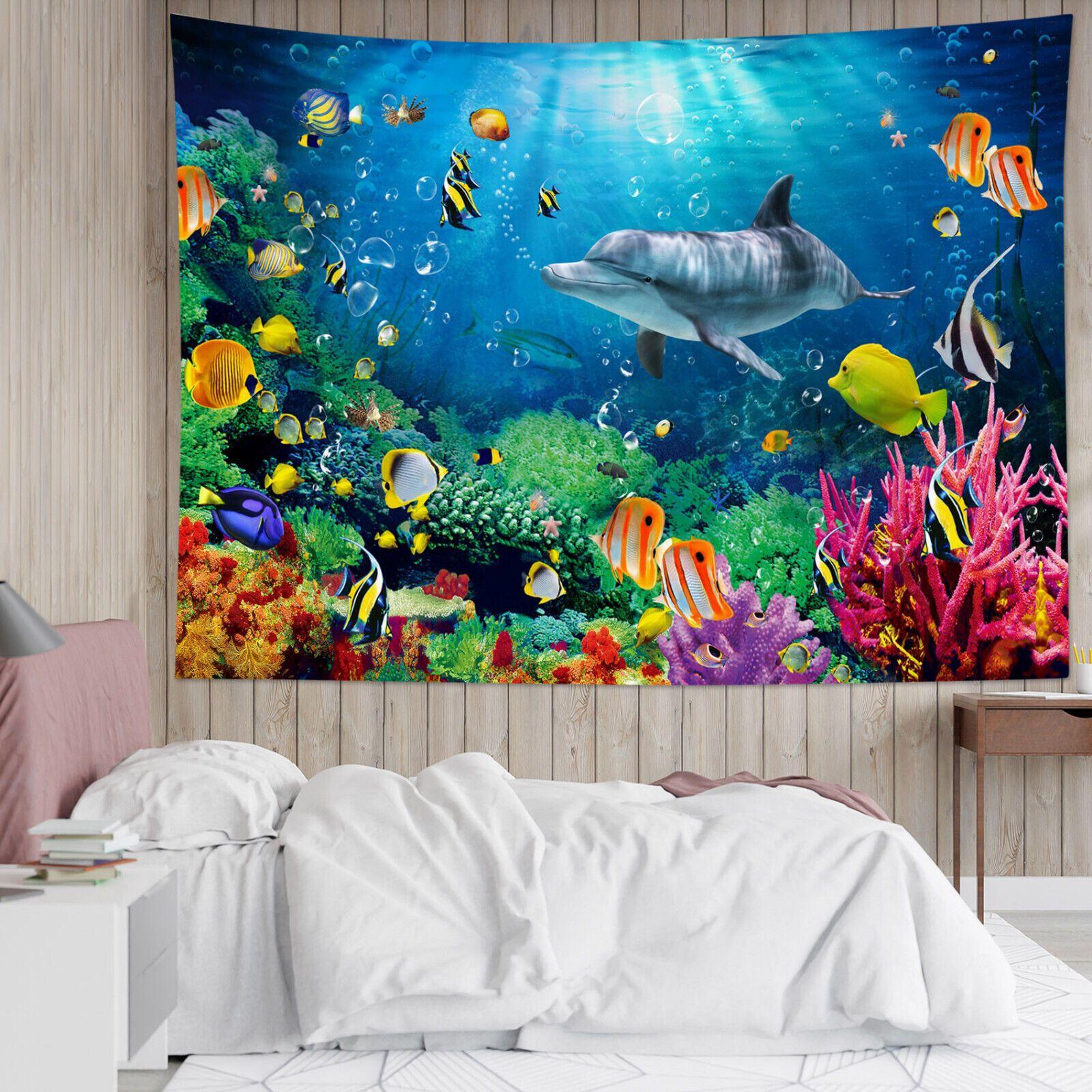 Tapestry full of coral ocean animals dolphin 75x100 чёрный