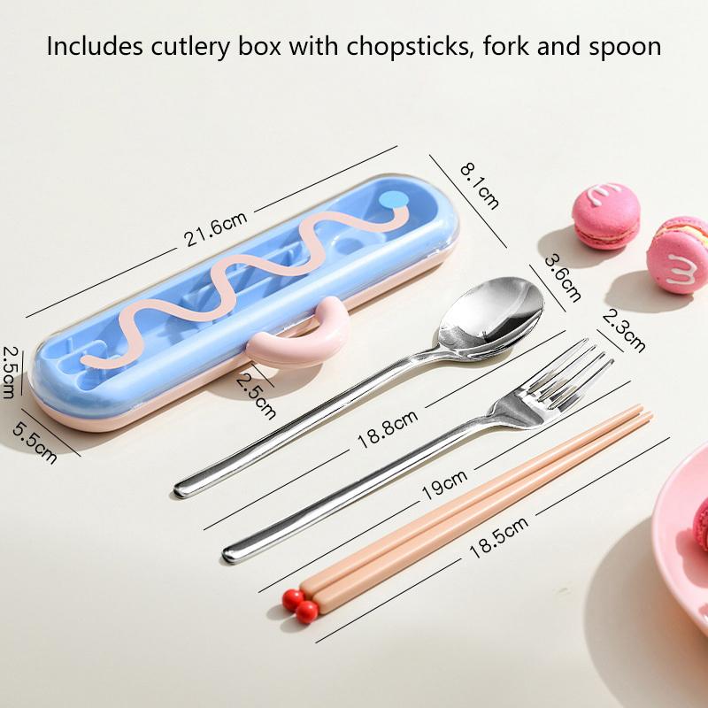 3-Piece Dopamine Portable Utensil Set -304 Stainless Steel Chopsticks Fork Spoon Kit for Students & Office Workers