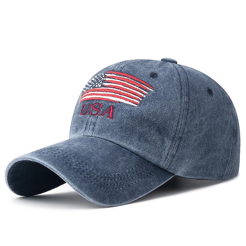 Washed Baseball Cap Vintage American Flag Embroidered Usa Cap Versatile Outdoor Sun Hat