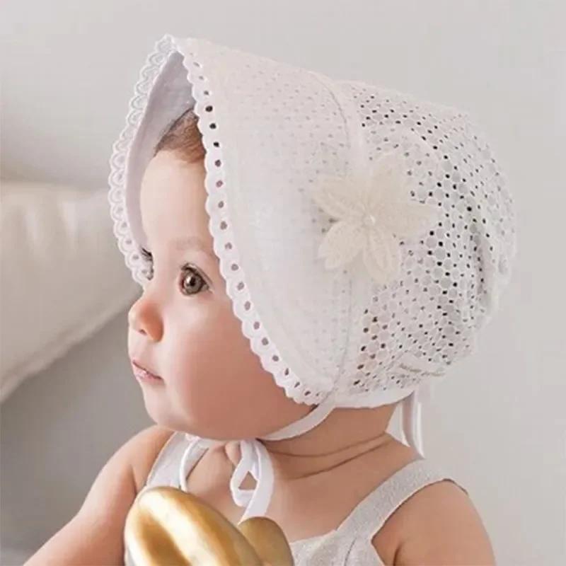 Princess Baby Lace Court Hat Summer Hollow Infant Sunscreen Cap Flower Newborn Fisherman Caps 0-1year Children Girls Photo Props