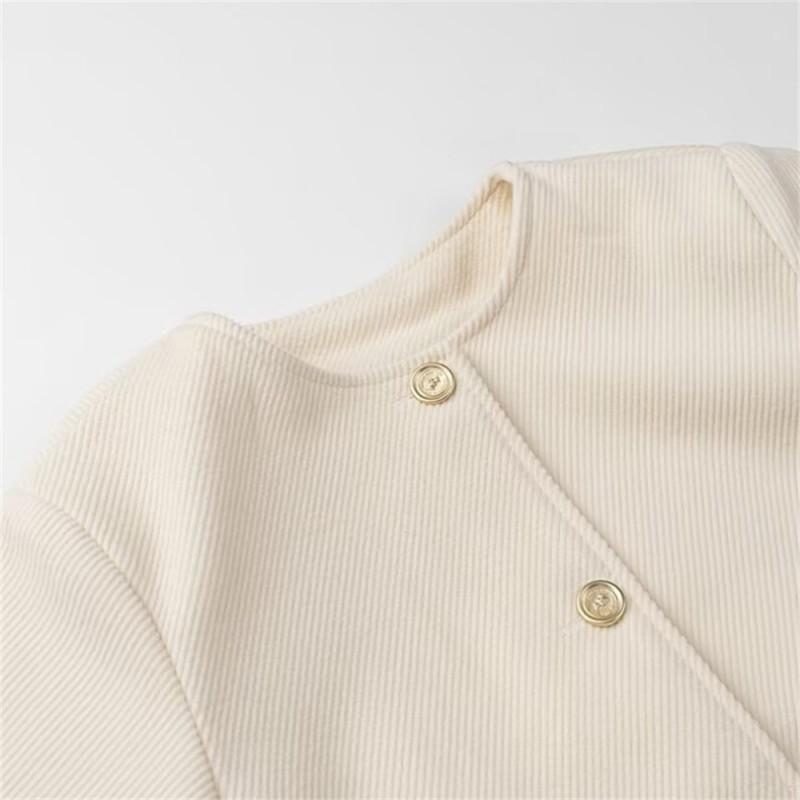 Womens Tweed Jacket Solid Color Round Neck Single Breasted Coat Elegant Casual Outerwear