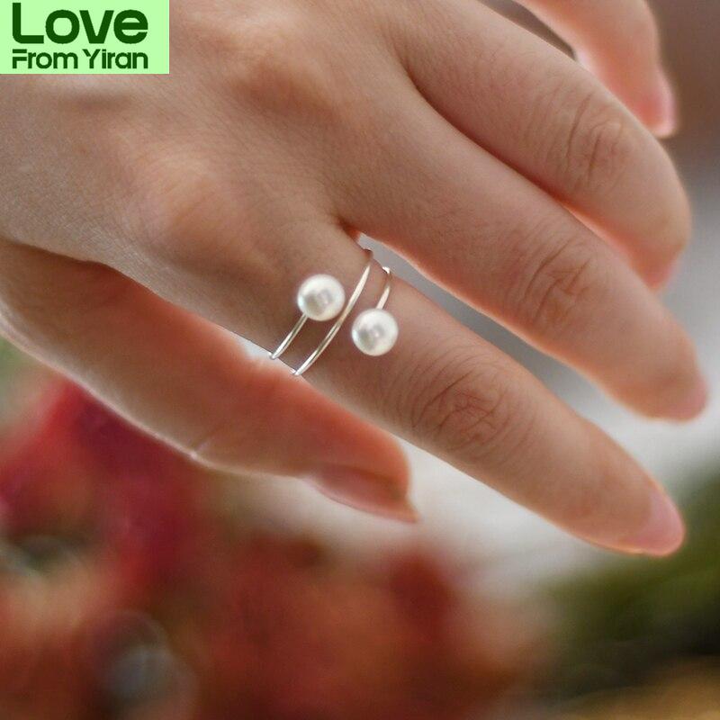 Ashiqi 925 Sterling Silver Natural Freshwater Double Pearl Ring Fashion Jewelry For Women Gift