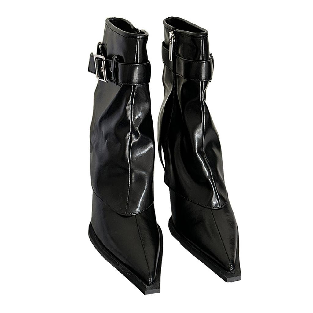 Niche design high-heeled short boots women's shoes 2025 autumn and winter new European and American babes pointed-toed stiletto mid-tube pants tube bo