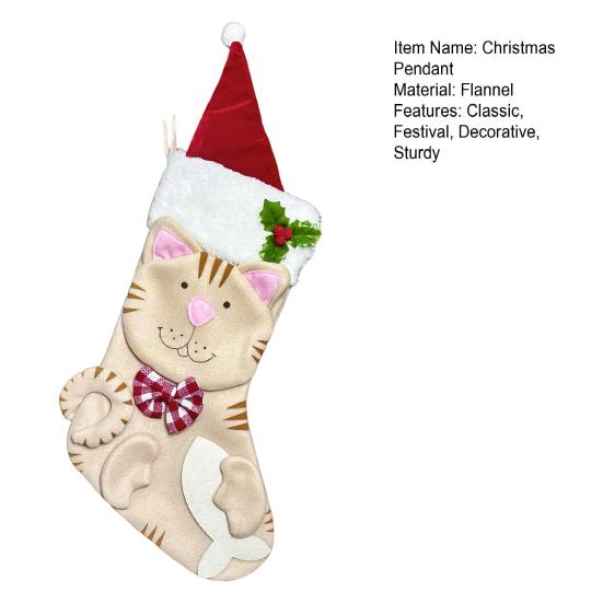 Christmas Stockings Plush Cat Dog Design Santa Claus Xmas Stockings Large Opening Candy Gift Holder Hanging Decor for Tree And Fireplace