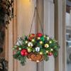 Christmas Hanging Baskets Pre-Lit Artificial Basket with LED Lights Pine Cones Berries Winter Outdoor Planter for Outside Porch Front Door Decor