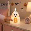 Halloween Ghost Decoration Flameless Candle, Cute Holding BOO Letter Tealight, Small Desk Glow Props Battery Operated LED Flickering Light for