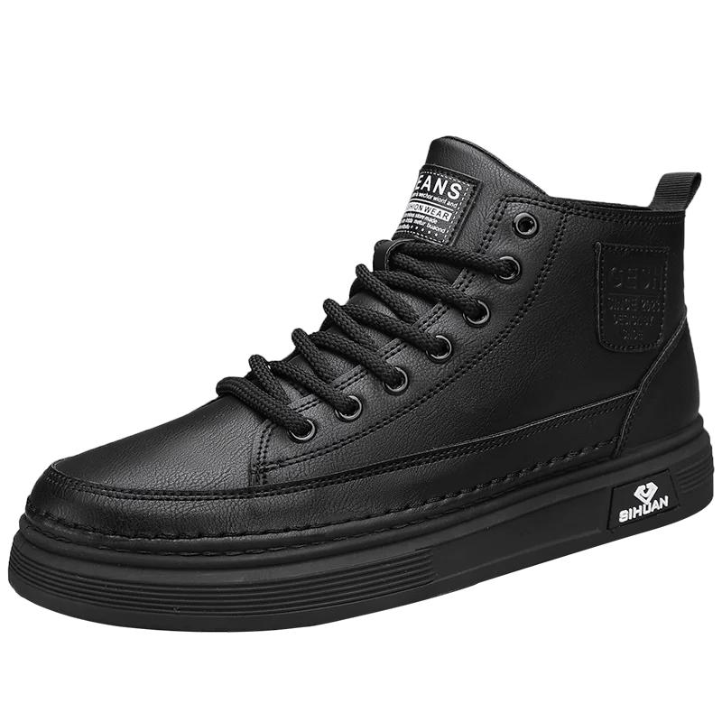 

Fashion Leather Boots Men s Biker Tooling Boot Plus Cotton Keep Warm Lightweight Young Fashion Comfortable Trendy All-match Mans Shoes 44 чёрный