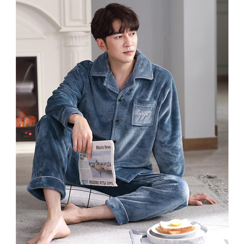 Couple Pajamas Women'S Autumn And Winter Models Fleece Thickened Flannel Warm Coral Fleece Loungewear Men'S Suit