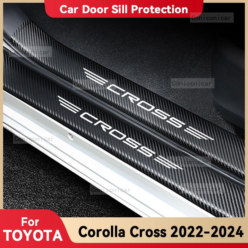 Car Carbon Fiber Door Sill Sticker For TOYOTA COROLLA CROSS Hybrid -2024 Threshold Pedal Anti-scratch Decoration Accessories